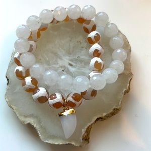 New - SET of (2) Dzi & Jade Beaded Bracelets